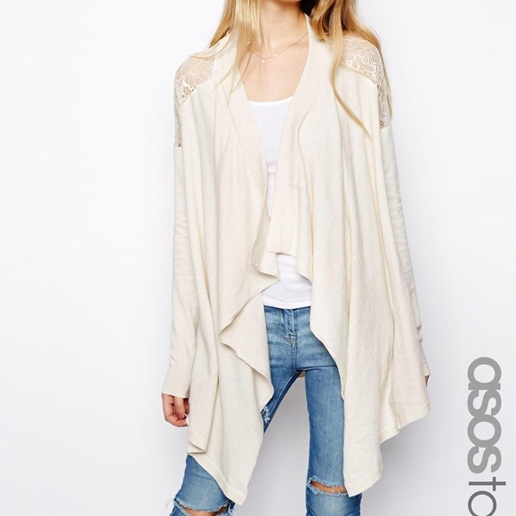 ASOS Sweaters - ASOS Tall Oatmeal Waterfall Sweater w/ Lace Accent